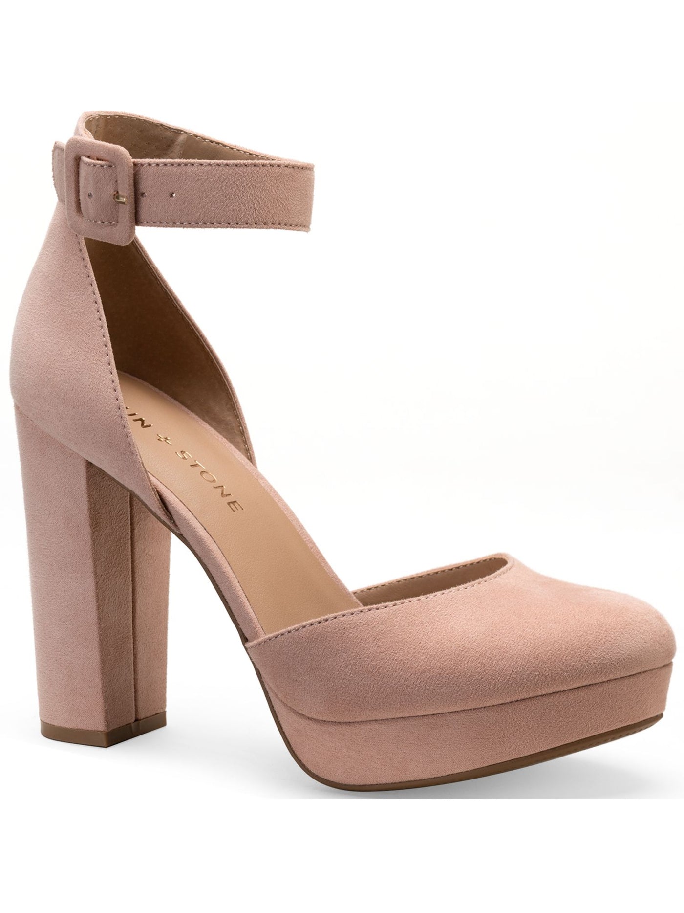 SUN STONE Womens Pink 1" Platform Padded Adjustable Ankle Strap Estrella Round Toe Block Heel Buckle Pumps Shoes 8.5 W