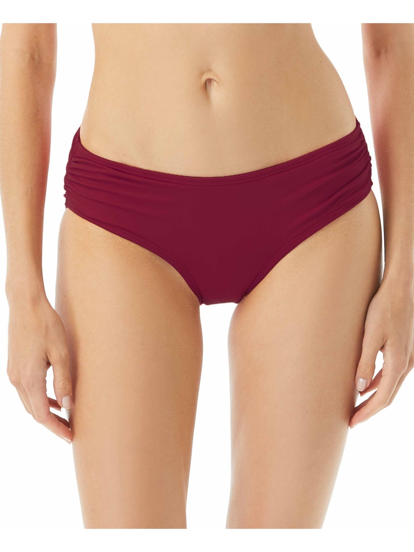 MICHAEL MICHAEL KORS Women's Maroon Stretch Lined Full Coverage Shirred Bikini Swimsuit Bottom XS