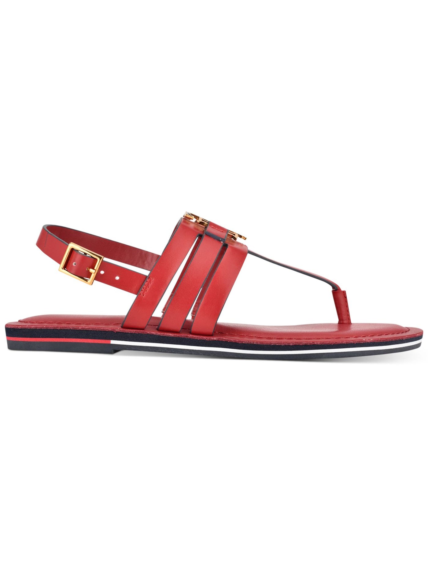 TOMMY HILFIGER Womens Coral Logo Adjustable Strap Cushioned Sherlie Round Toe Buckle Thong Sandals 6.5 M