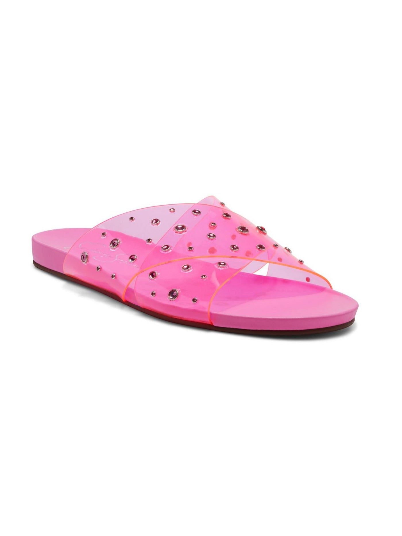 JESSICA SIMPSON Womens Pink Clear Lucite Straps Embellished Rhinestone Tislie Slip On Slide Sandals Shoes 8.5 M