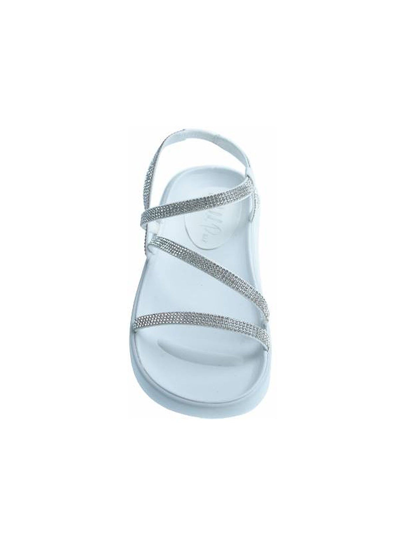 WILD PAIR Womens White Strappy Shimmering Ankle Strap Rhinestone Prudence Round Toe Slip On Sandals Shoes 7 M