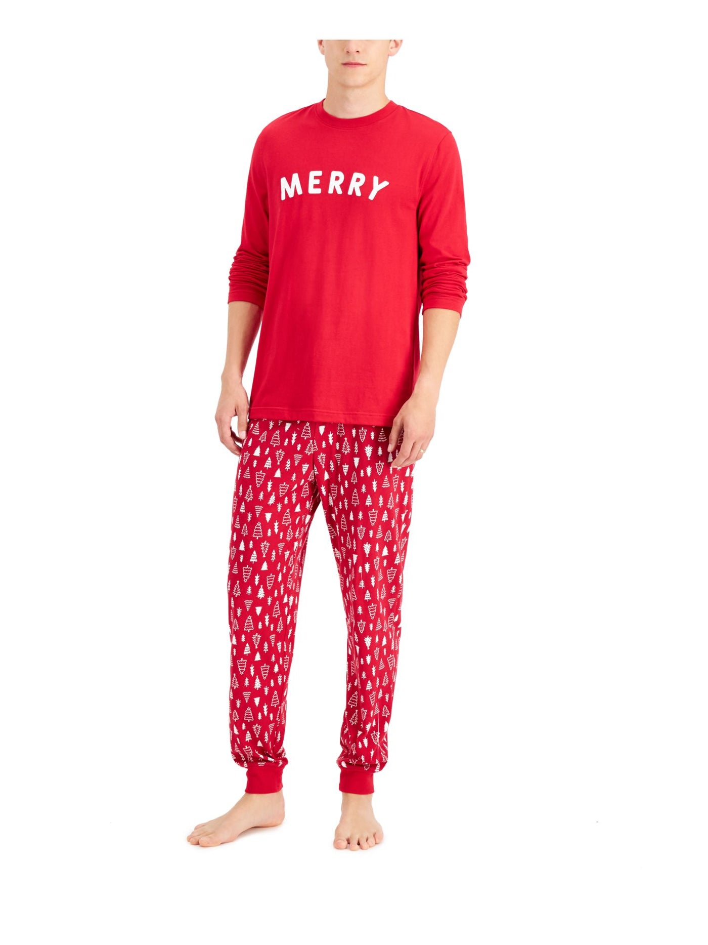 FAMILY PJs Mens Red Printed Elastic Band Long Sleeve T-Shirt Top Cuffed Pants Pajamas Big & Tall 2XB