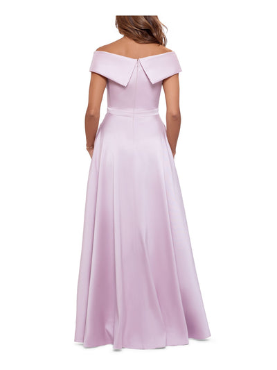 XSCAPE Womens Pink Zippered Pleated Fitted Pocketed Lined Short Sleeve Off Shoulder Full-Length Formal Gown Dress 6