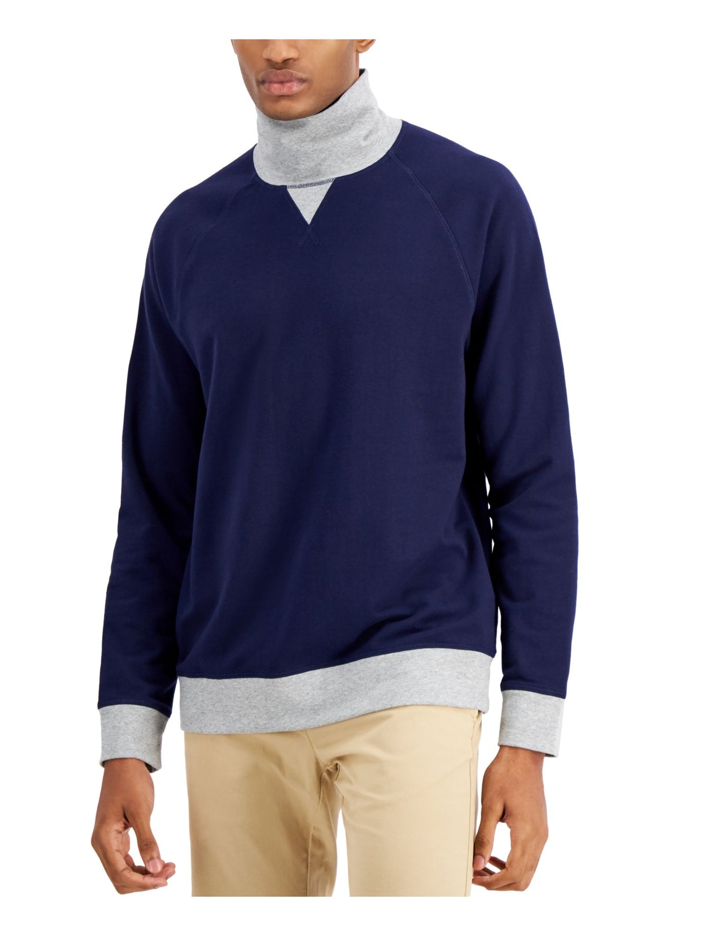 CLUBROOM Mens Navy Color Block Turtle Neck Classic Fit Fleece Sweatshirt S