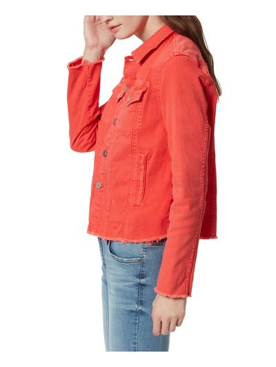 FRAYED JEANS Womens Coral Pocketed Raw Hem Button Down Jacket XL
