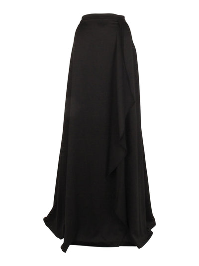 ADRIANNA PAPELL Womens Black Stretch Ruffled Zippered Satin Full-Length Evening A-Line Skirt Plus 14W