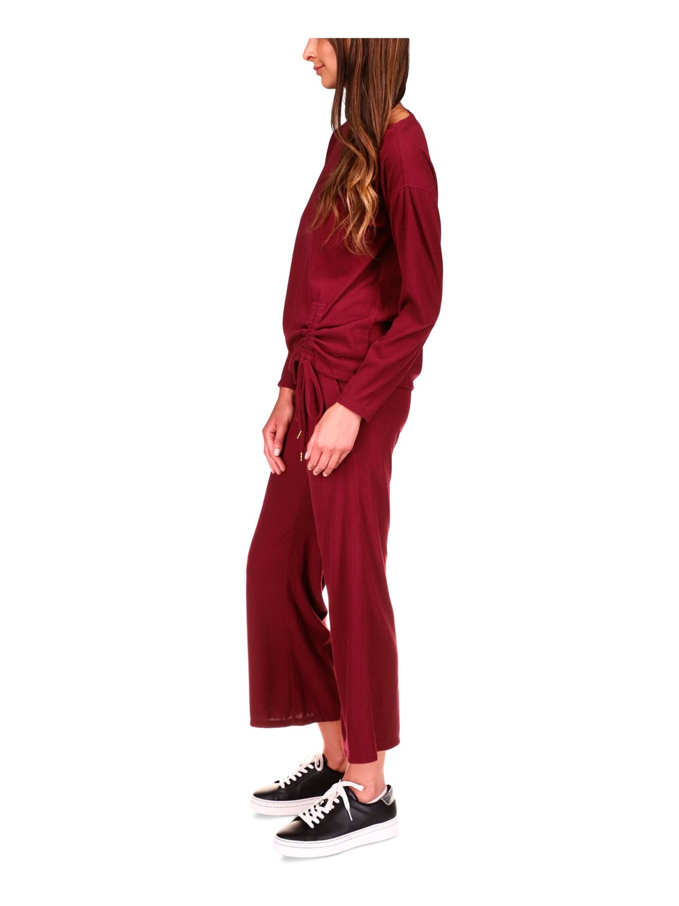 MICHAEL MICHAEL KORS Womens Burgundy Ribbed Pocketed Elastic Waist Kick-flare Cropped Pants XL