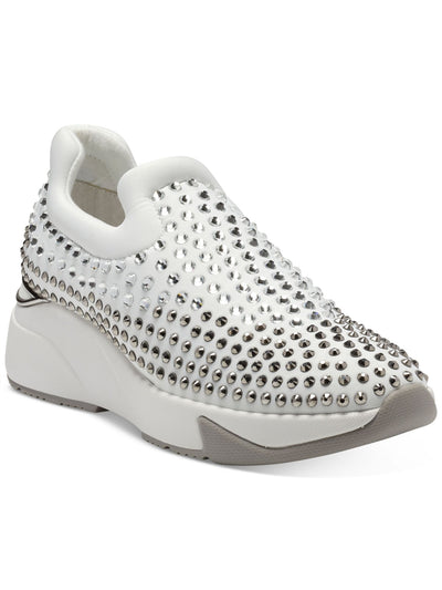 INC Womens White Rhinestone Removable Insole Oneena Round Toe Wedge Slip On Athletic Sneakers Shoes 6.5 M