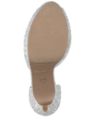 THALIA SODI Womens Silver Sparkle 1" Platform Adjustable Padded Embellished T-Strap Chace Peep Toe Stiletto Buckle Dress Pumps Shoes M