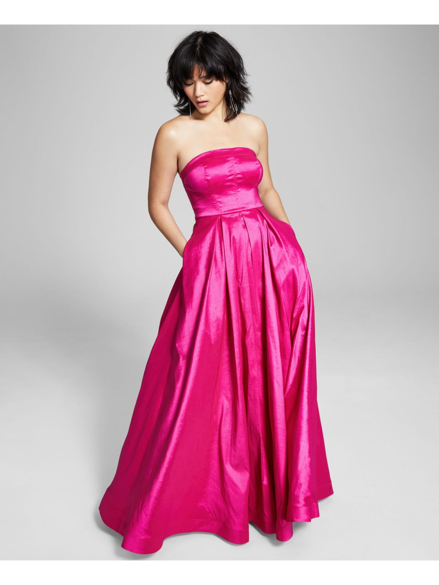 B DARLIN Womens Pink Pocketed Zippered Lined Taffeta Sleeveless Strapless Full-Length Prom Gown Dress Juniors 1\2