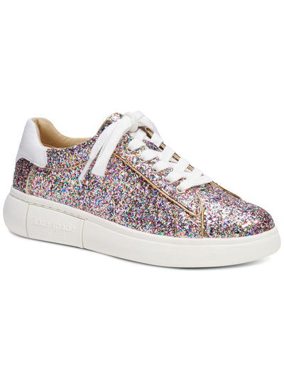 KATE SPADE NEW YORK Womens White Cushioned Glitter Lift Round Toe Wedge Lace-Up Athletic Sneakers Shoes 7 B