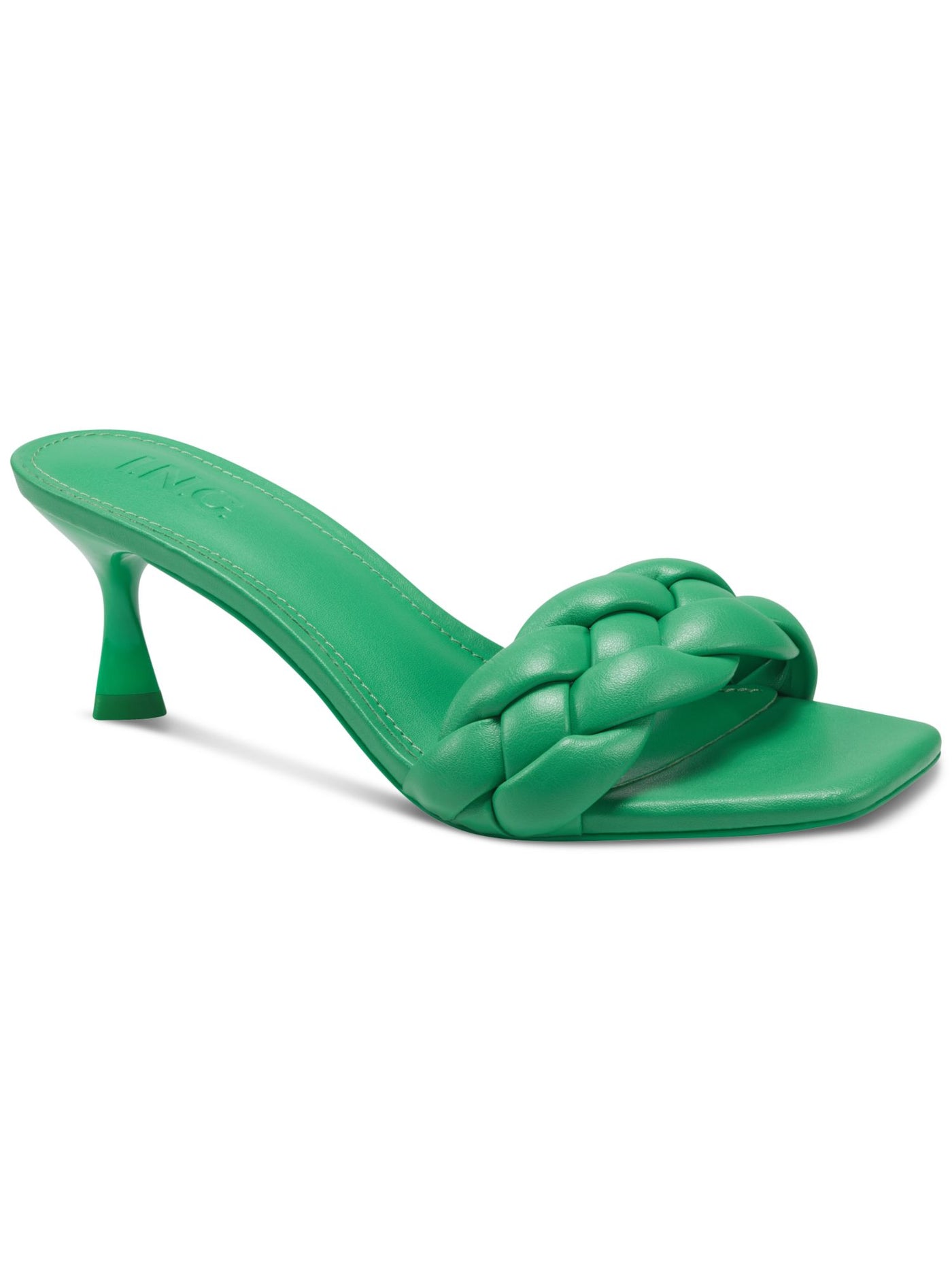 INC Womens Green Braided Padded Parker Square Toe Flare Slip On Heeled Sandal 9 M