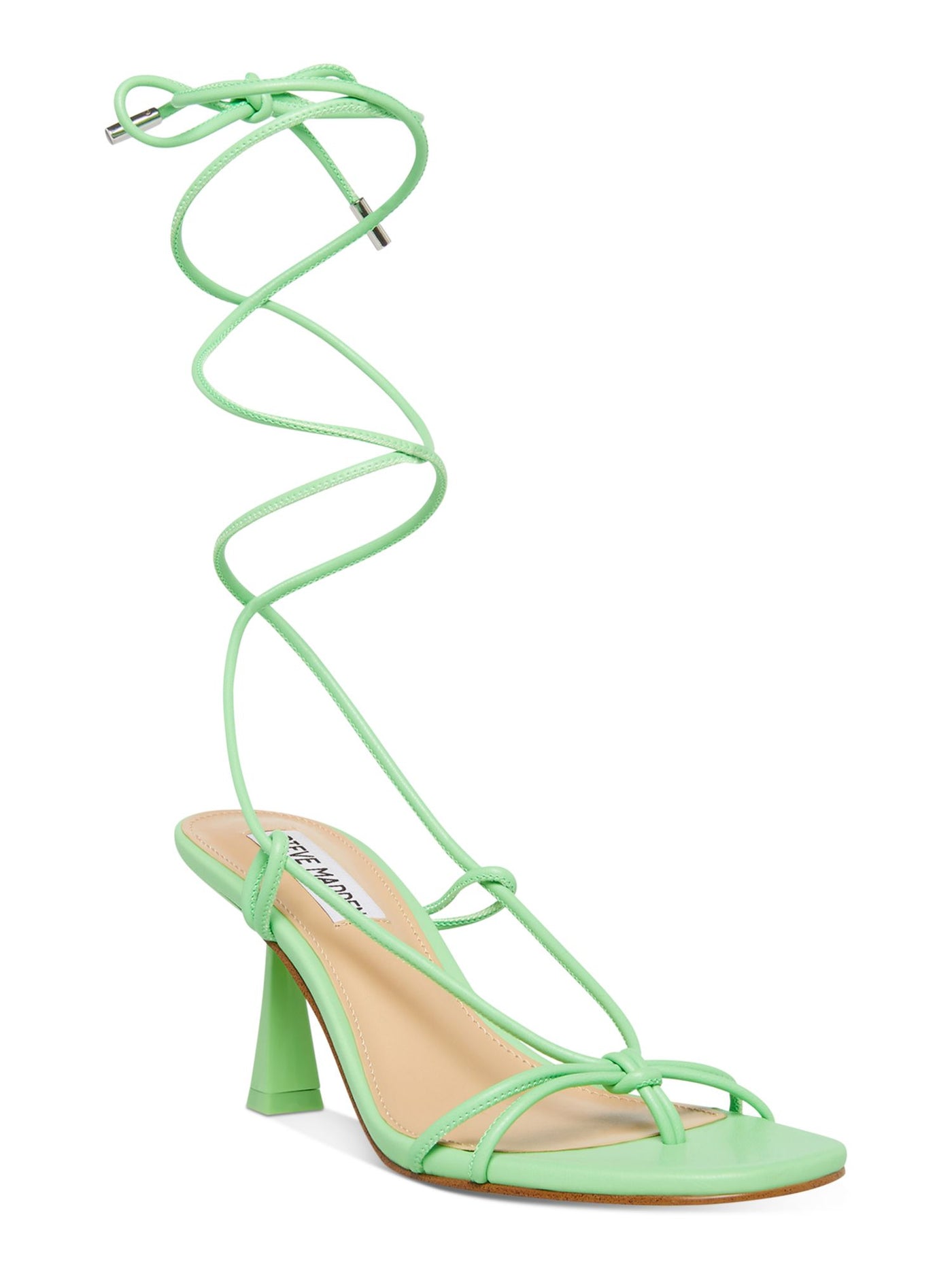 STEVE MADDEN Womens Green Wrapping Ankle Tie Padded Superb Round Toe Sculpted Heel Lace-Up Heeled Thong Sandals 9 M