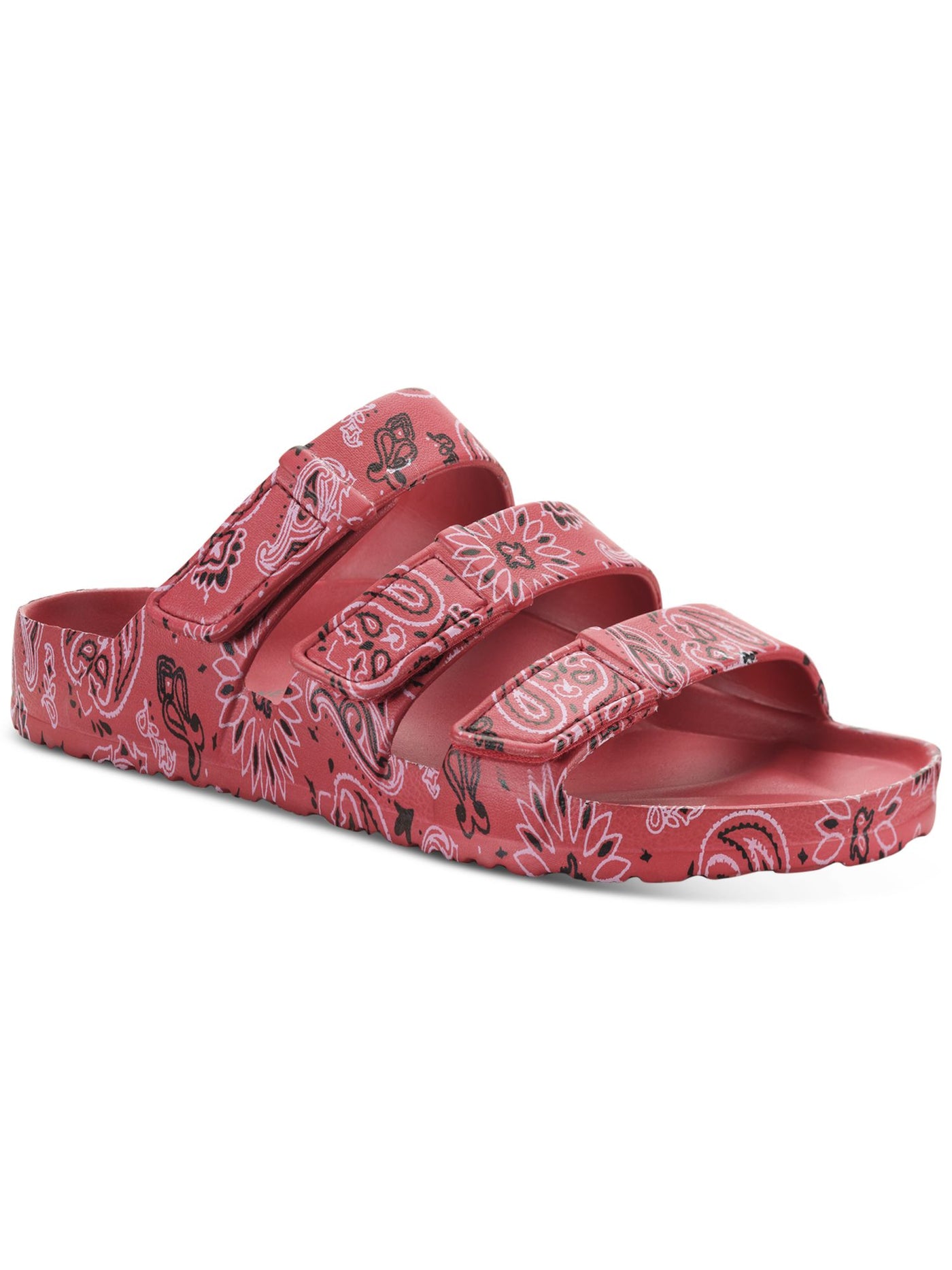 SUN STONE Mens Red Paisley Stay-Put Straps Flexible Sole Adjustable Bowie Open Toe Platform Slip On Slide Sandals Shoes 8 M