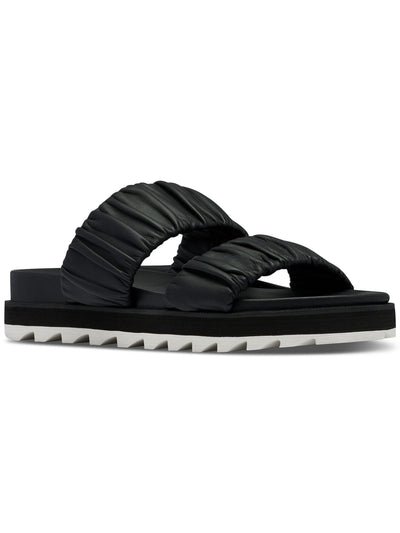 SOREL Mens Black 1 Sawtooth Platform Ruched Roaming Round Toe Wedge Slip On Leather Slide Sandals Shoes 9.5