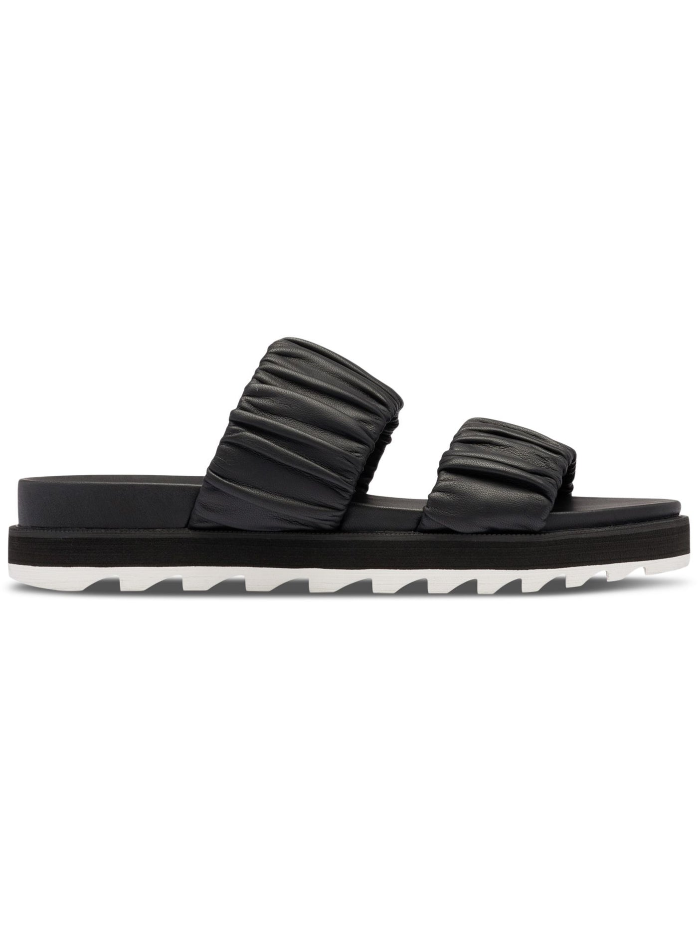 SOREL Mens Black 1 Sawtooth Platform Ruched Roaming Round Toe Wedge Slip On Leather Slide Sandals Shoes 9.5