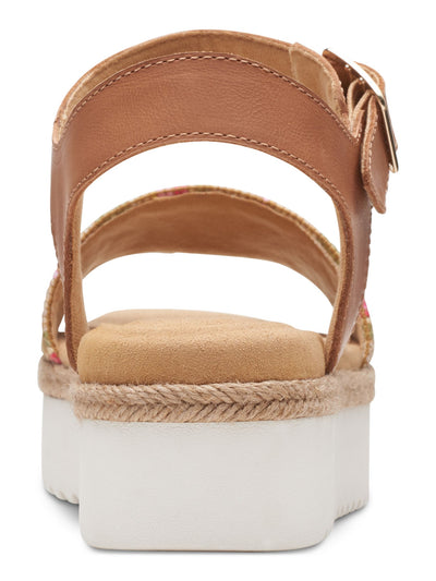 CLARKS COLLECTION Womens Beige Striped Padded Woven Lana Shore Round Toe Wedge Buckle Leather Slingback Sandal 5 M