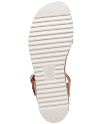 CLARKS COLLECTION Womens Beige Striped Padded Woven Lana Shore Round Toe Wedge Buckle Leather Slingback Sandal M