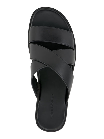 VINCE CAMUTO Mens Black Crisscross Upper Straps Goring Padded Waely Open Toe Slip On Leather Slide Sandals Shoes 10 M