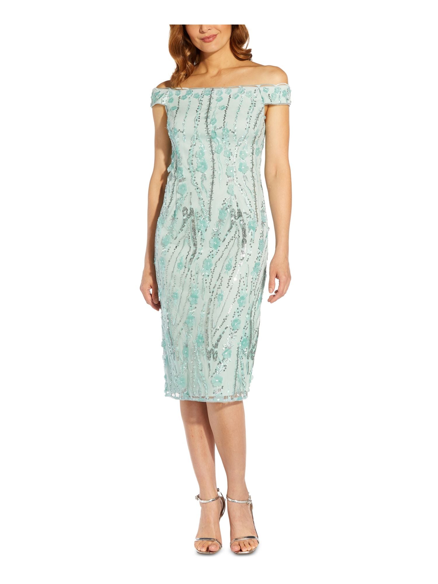 Adrianna Papell Womens Sequined Knee-Length Cocktail and Party Dress Blue 2