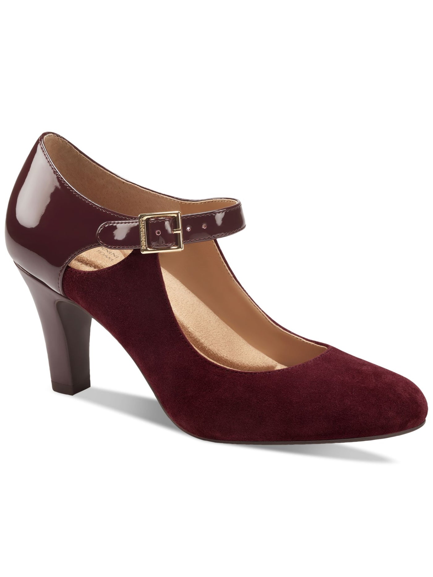 GIANI BERNINI Womens Burgundy Mixed Media Mary Jane Cut Out Cushioned Ankle Strap Arch Support Velmah Round Toe Block Heel Buckle Leather Pumps Shoes 8 M