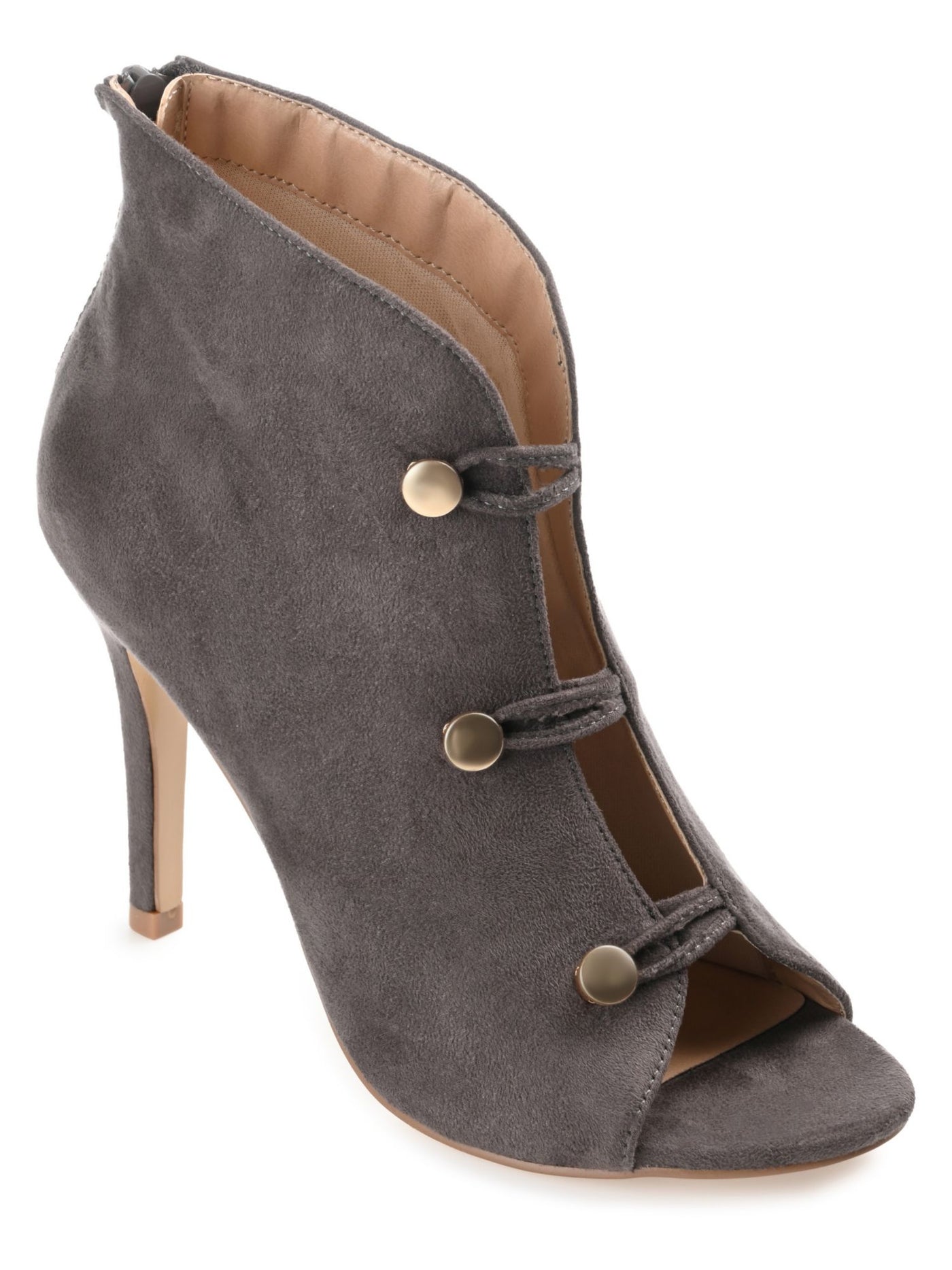 JOURNEE COLLECTION Womens Gray Slit Front Padded Button Accent Brecklin Open Toe Stiletto Zip-Up Dress Booties 11 M
