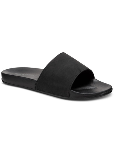 SUN STONE Mens Black Contoured Footbed Padded Ian Round Toe Slip On Slide Sandals Shoes 9 M