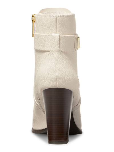 MICHAEL MICHAEL KORS Womens Ivory Logo Hardware Strap Padded Jilly Almond Toe Block Heel Zip-Up Dress Booties 6 M