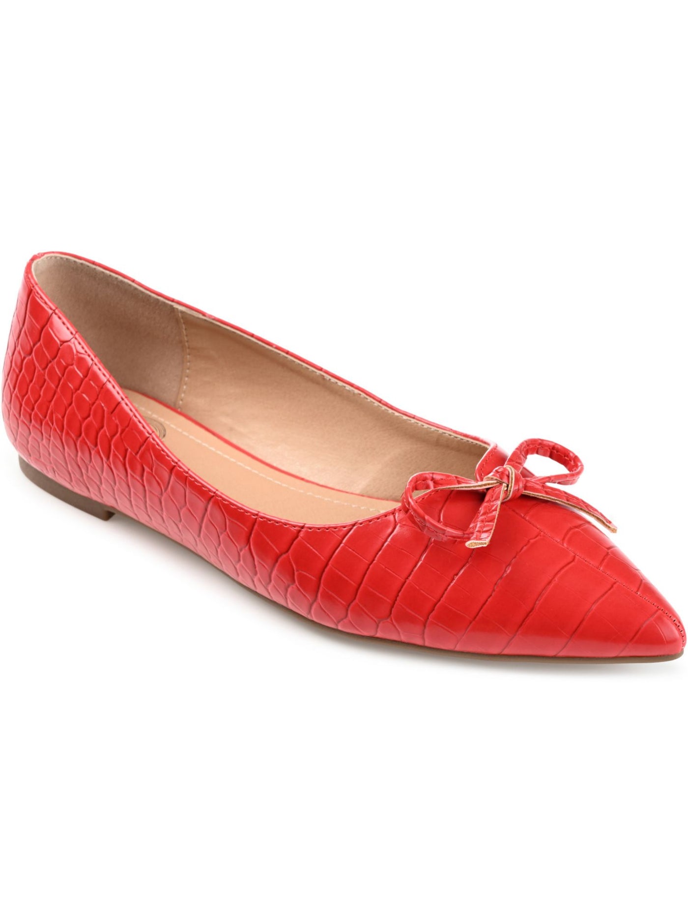 JOURNEE COLLECTION Womens Red Croc Embossed Bow Accent Padded Devalyn Pointed Toe Slip On Ballet Flats 12