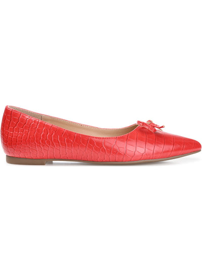 JOURNEE COLLECTION Womens Red Croc Embossed Bow Accent Padded Devalyn Pointed Toe Slip On Ballet Flats 12
