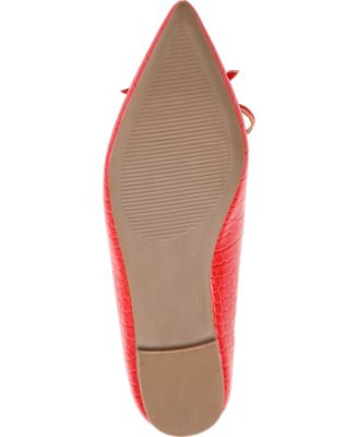 JOURNEE COLLECTION Womens Red Croc Embossed Bow Accent Padded Devalyn Pointed Toe Slip On Ballet Flats