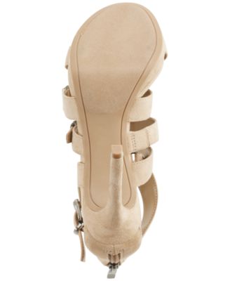 DKNY Womens Beige Buckled Strap Metallic Accent Padded Strappy Goring Deb Almond Toe Stiletto Zip-Up Heeled M
