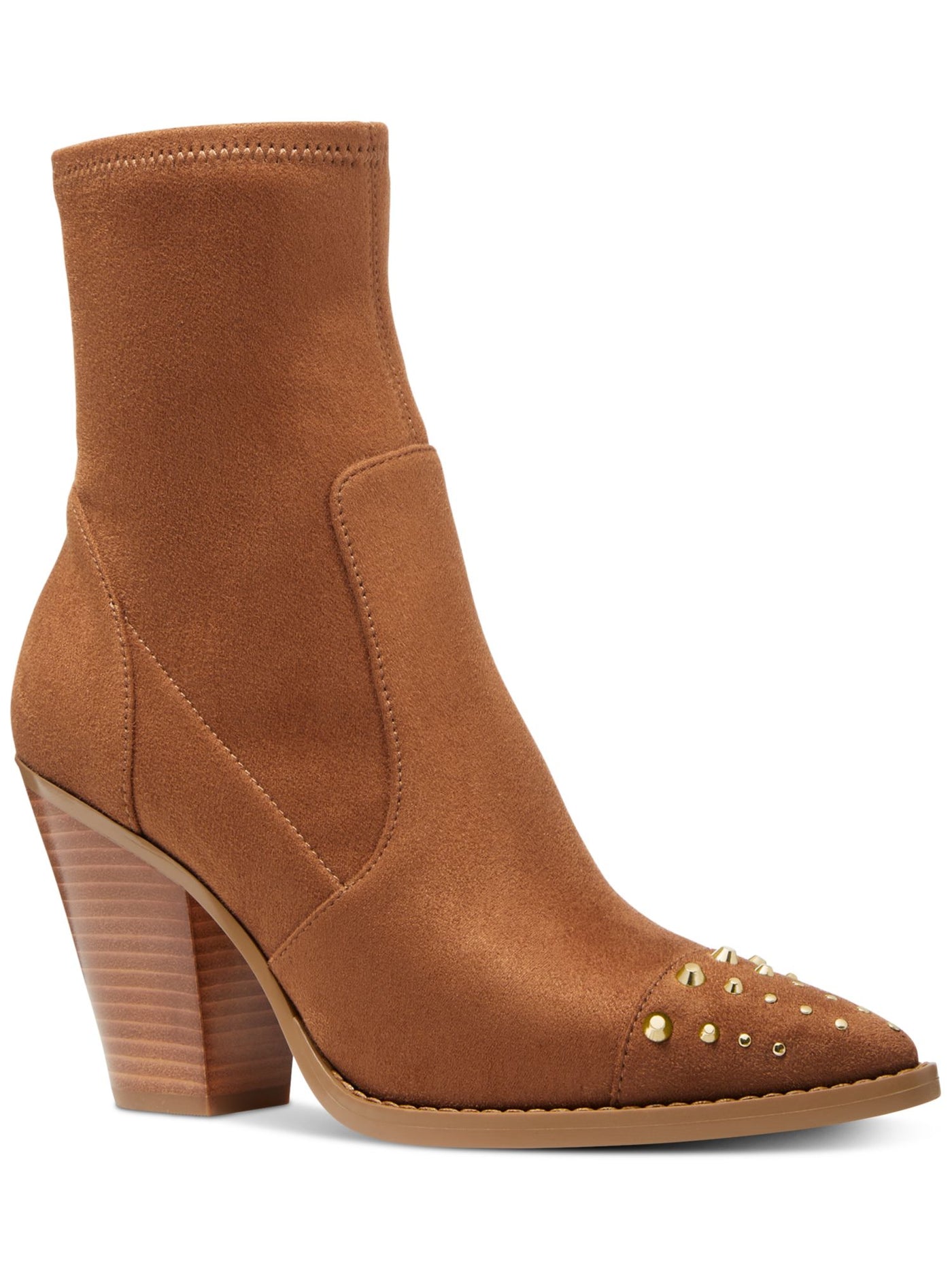 MICHAEL MICHAEL KORS Womens Brown Studded Padded Dover Pointed Toe Stacked Heel Zip-Up Dress Booties 8 M