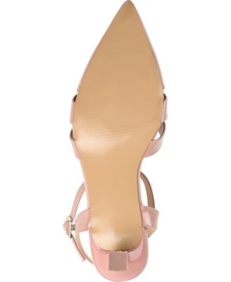 JOURNEE COLLECTION Womens Pink T-Strap Padded Jazlynn Pointed Toe Kitten Heel Buckle Pumps Shoes