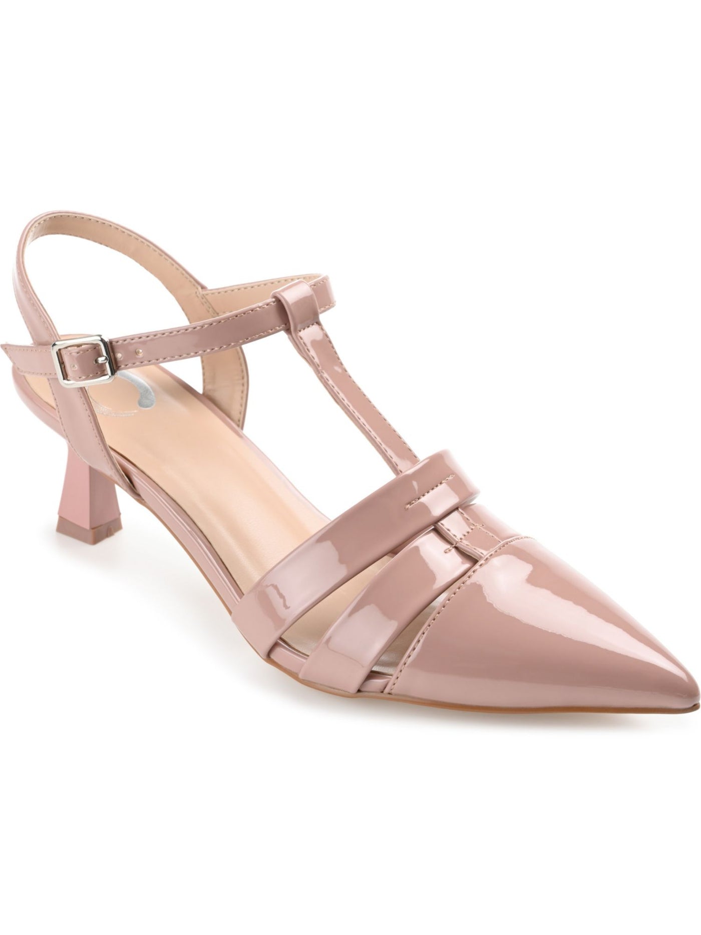 JOURNEE COLLECTION Womens Pink T-Strap Padded Jazlynn Pointed Toe Kitten Heel Buckle Pumps Shoes 8.5