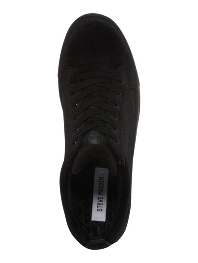 STEVE MADDEN Mens Black Snake Embossed Back Tab Yali Round Toe Lace-Up Velvet Sneakers Shoes 10.5 M