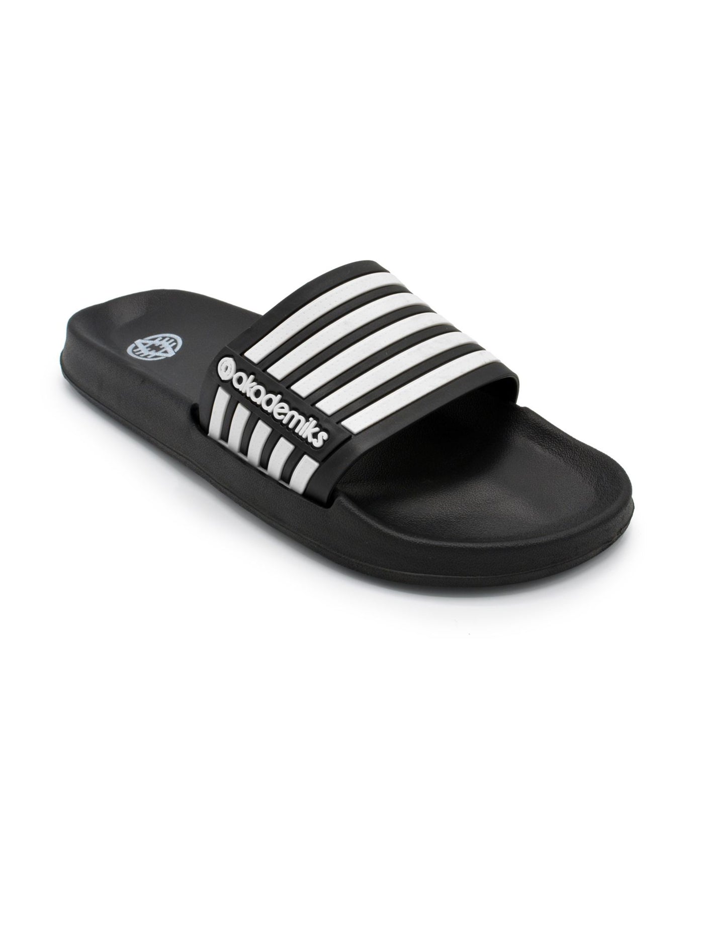 AKADEMIKS Mens Black Striped Comfort Akademiks Round Toe Slip On Slide Sandals Shoes 43