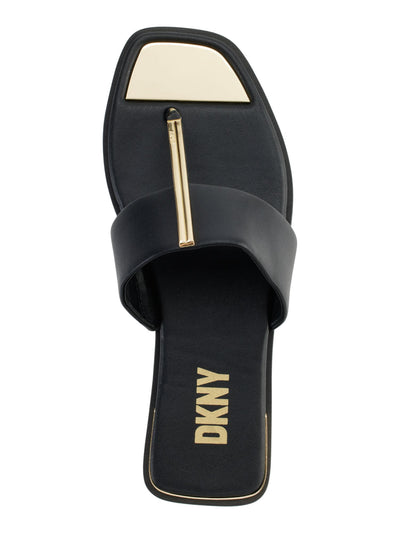 DKNY Womens Black Mixed Media Metallic Hardware Goring Padded Deja Square Toe Slip On Leather Thong Sandals Shoes 7.5 M