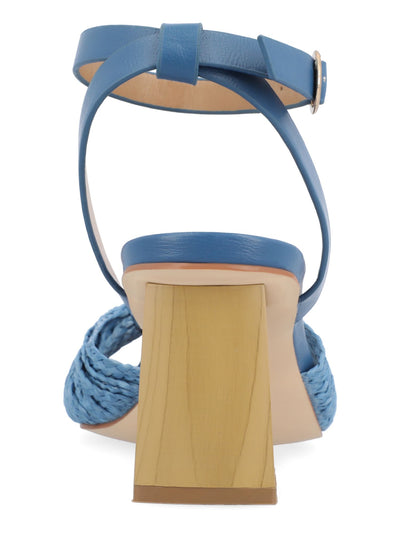 JOURNEE COLLECTION Womens Blue Mixed Media Knoted Ankle Strap Braided Padded Galinda Square Toe Block Heel Buckle Heeled Sandal 10