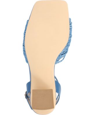 JOURNEE COLLECTION Womens Blue Mixed Media Knoted Ankle Strap Braided Padded Galinda Square Toe Block Heel Buckle Heeled