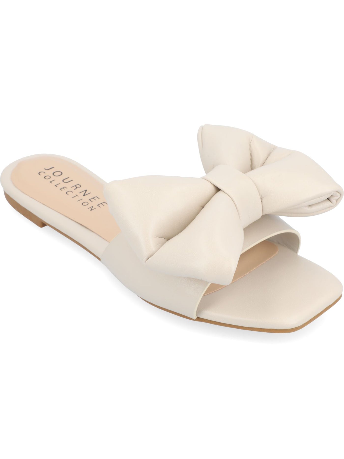 JOURNEE COLLECTION Womens Beige Cushioned Bow Accent Goring Fayre Square Toe Slip On Slide Sandals Shoes 9.5