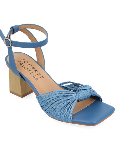 JOURNEE COLLECTION Womens Blue Mixed Media Knoted Ankle Strap Braided Padded Galinda Square Toe Block Heel Buckle Heeled Sandal 10