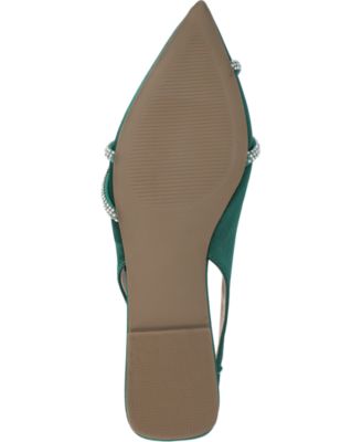 JOURNEE COLLECTION Womens Green Rhinestone Knotted Detail Goring Padded Rebbel Pointed Toe Slip On Dress Slingback