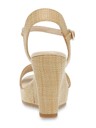 ANNE KLEIN Womens Beige Woven Padded Ankle Strap Adjustable Wella Round Toe Wedge Buckle Heeled Sandal 9.5 M