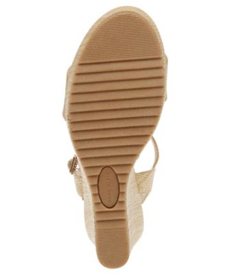 ANNE KLEIN Womens Beige Woven Padded Ankle Strap Adjustable Wella Round Toe Wedge Buckle Heeled M