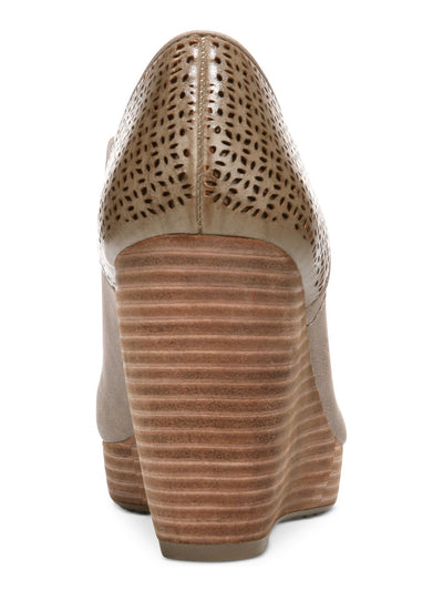 DR SCHOLLS Womens Brown 1/2" Platform Stretch Gore Perforated Comfort Harlow Almond Toe Wedge Slip On Dress Shootie 8 W