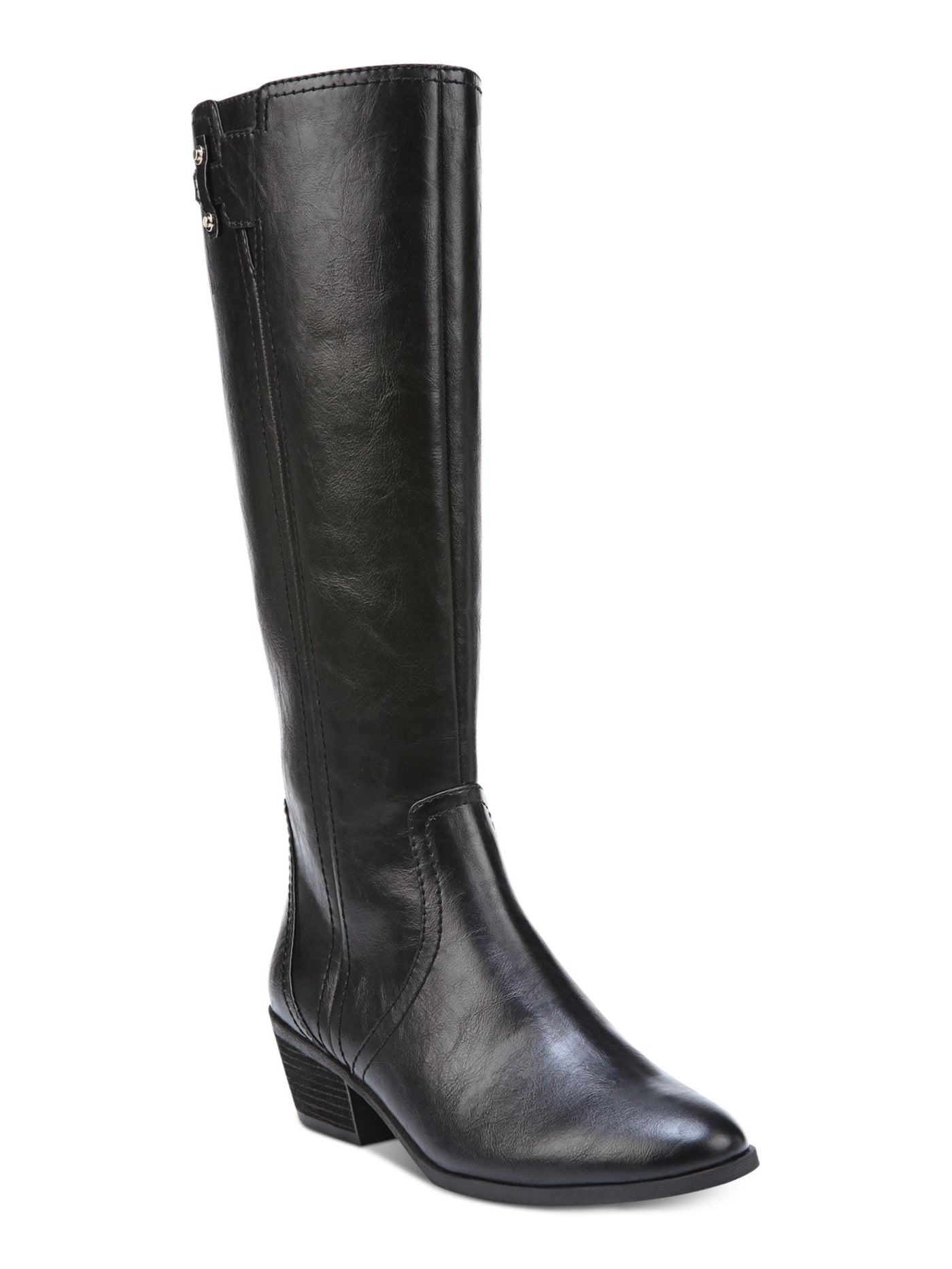 DR SCHOLLS Womens Black Strap Detail Buckle Accent Brilliance Almond Toe Block Heel Zip-Up Riding Boot 6.5 M