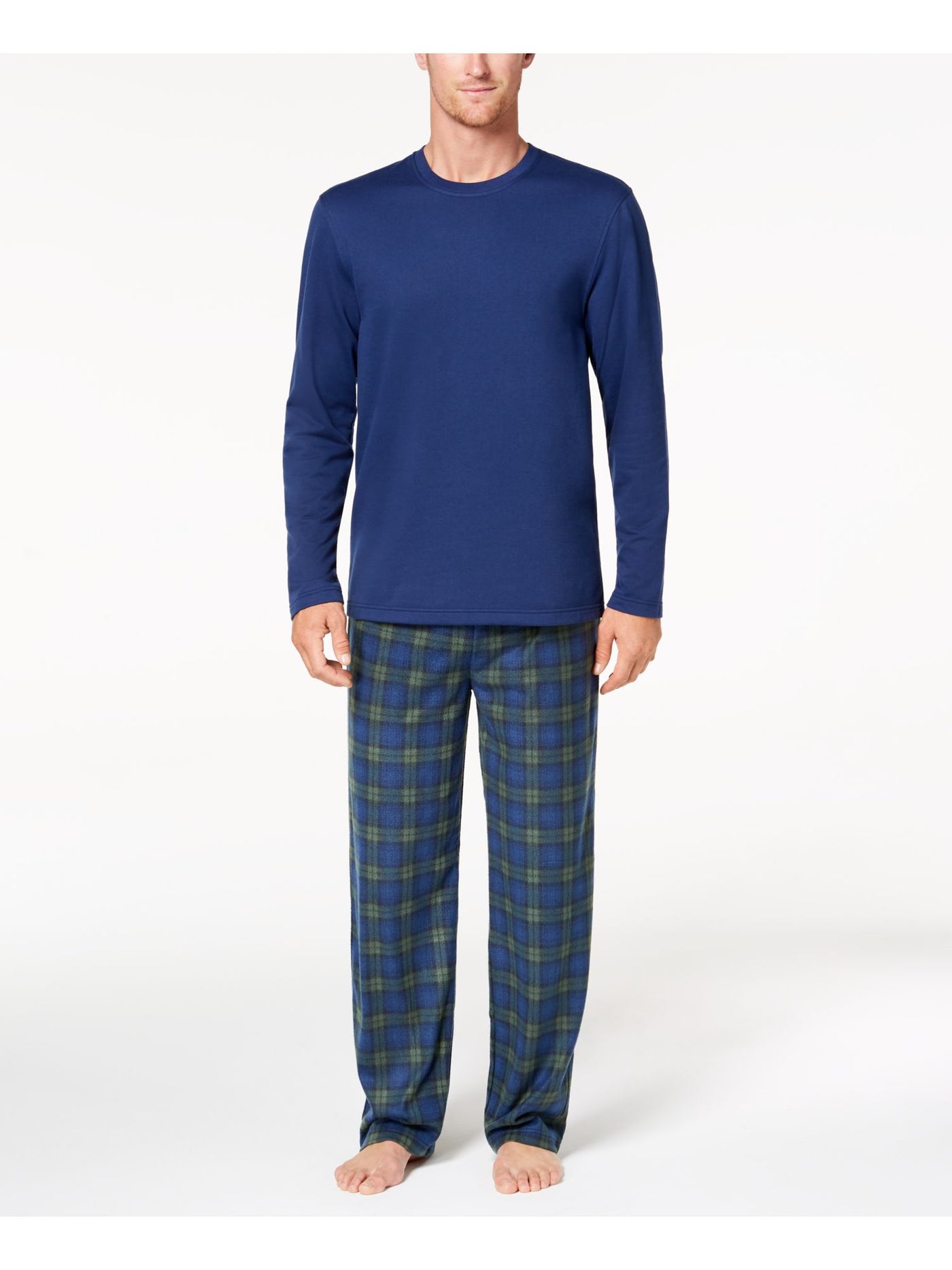 CLUBROOM Mens Blue Drawstring Long Sleeve T-Shirt Top Straight leg Pants Pajamas XL