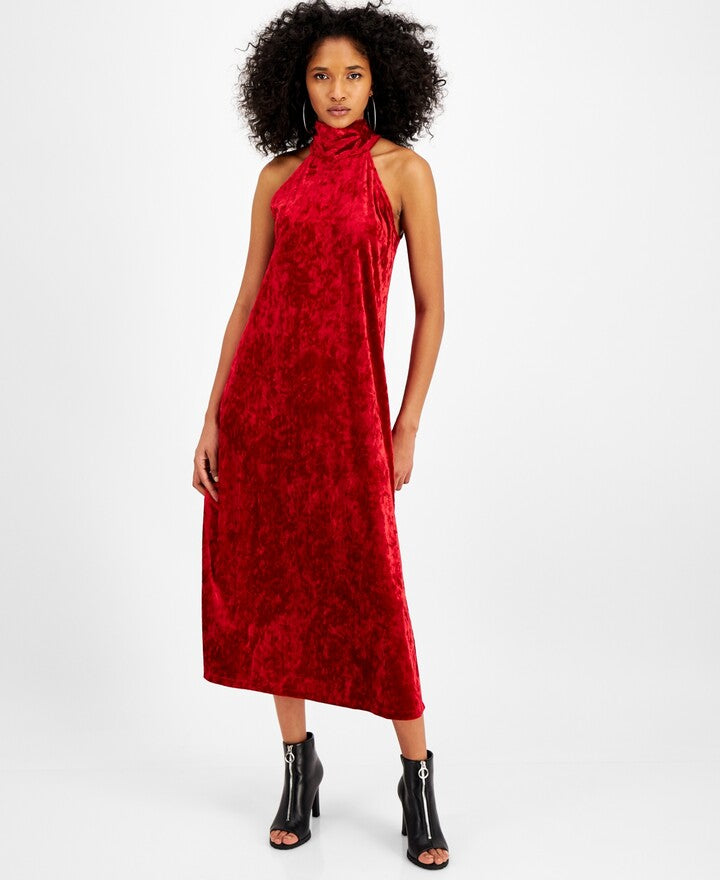 Bar III Womens Zippered Sleeveless Halter Maxi Shift Dress Xs / Red Bar III Womens Zippered Sleeveless Halter Maxi Shift Dress Xs / Red