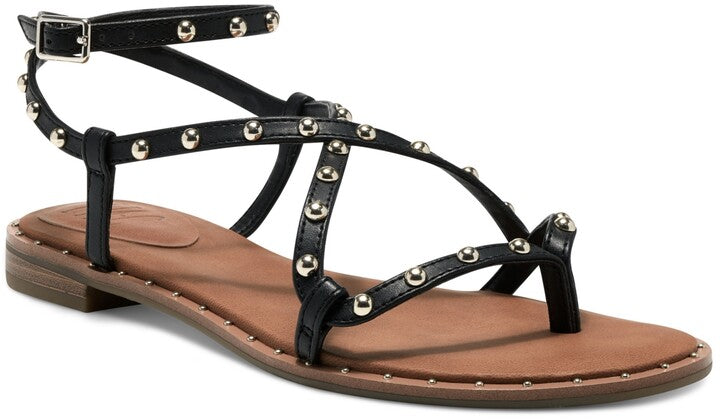 INC Womens Black Strappy Ankle Strap Studded Darian Round Toe Buckle Thong Sandals Shoes 7 M